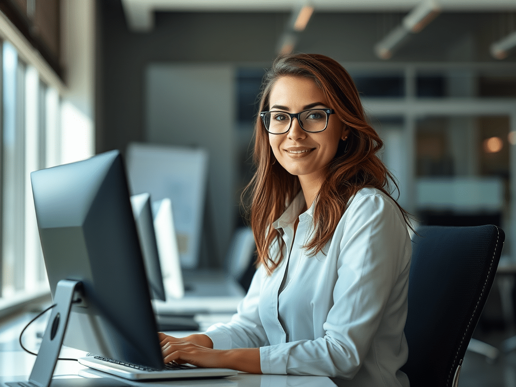 Acerca de Conta Persona Mujer trabajando en computadora